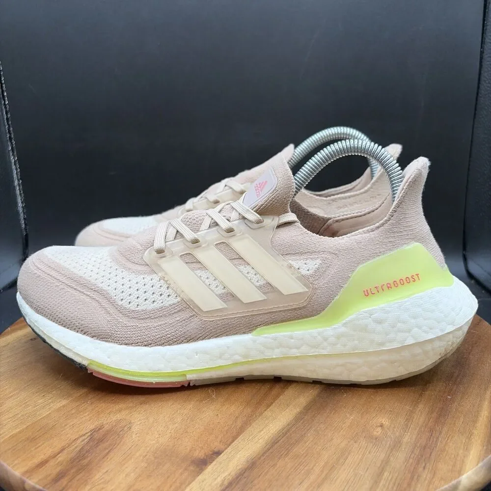 Adidas UltraBoost 21 Womens Size 7.5 Running Shoes Pink Ivory Sneakers FY0399